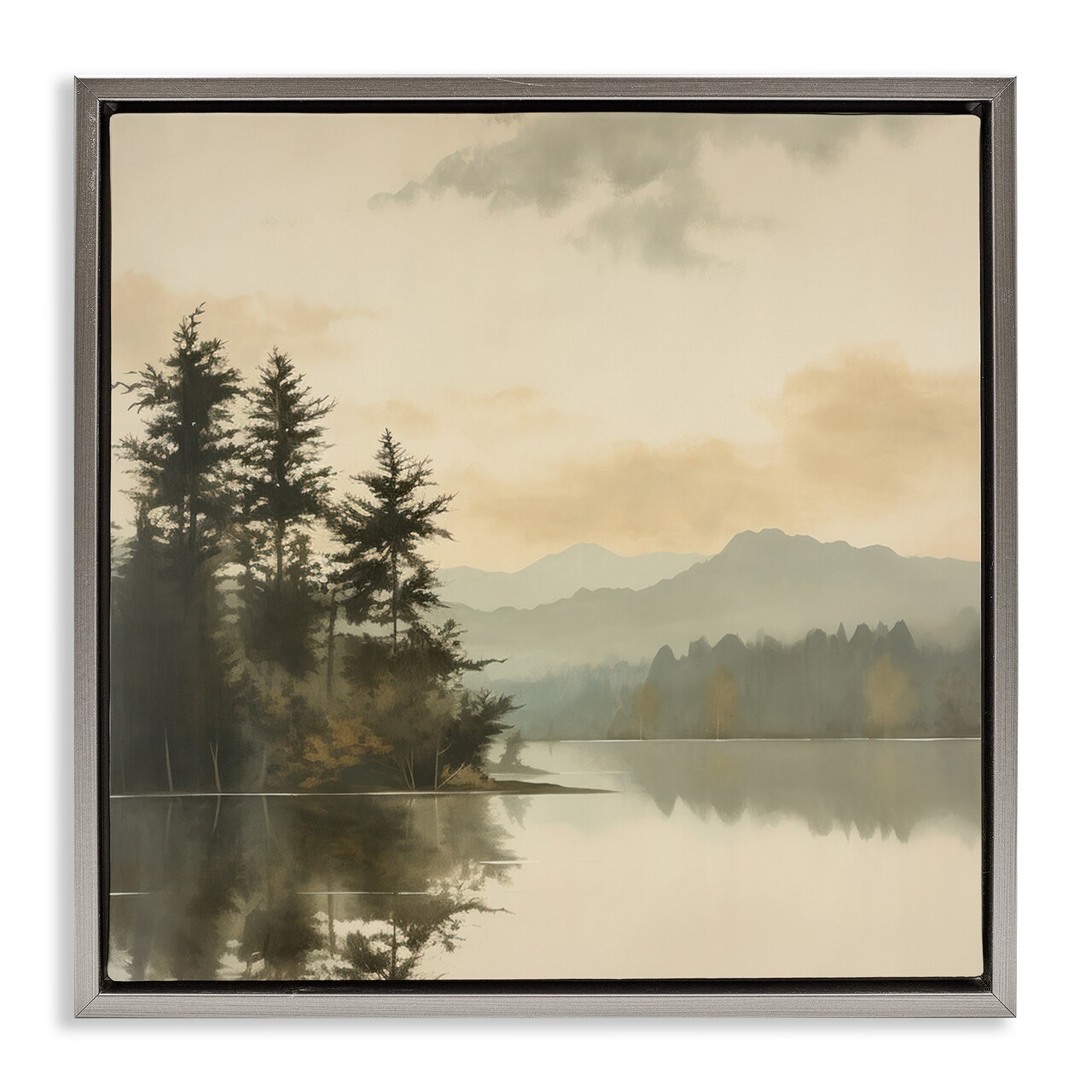 Stupell Industries Beige Mountain Landscape Framed Floater Canvas Wall Art